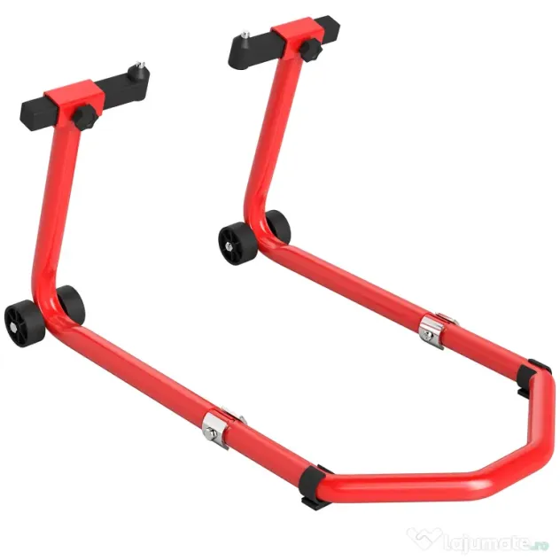 HOMCOM Stand pentru Motocicletă, Față și Spate, Capacitate 390 kg, Furci în U și L, Roți și Suporturi Antiderapante, Roșu