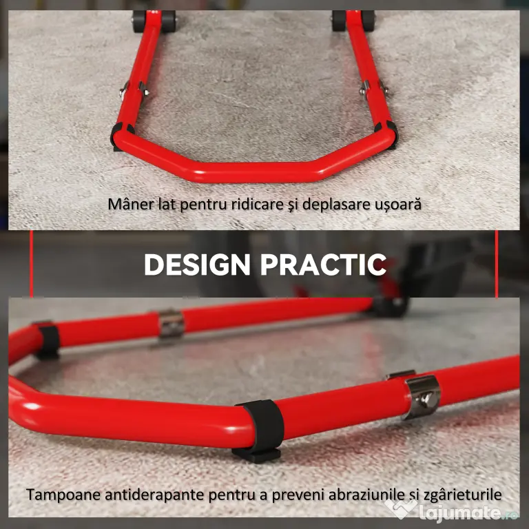 HOMCOM Stand pentru Motocicletă, Față și Spate, Capacitate 390 kg, Furci în U și L, Roți și Suporturi Antiderapante, Roșu