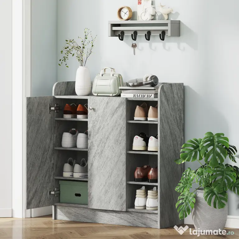 Homcom Dulap Pantofi 83×30×90 cm – Lemn, 12 Perechi, Culoare Cafenie | Aosom Romania