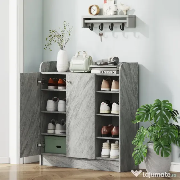 Homcom Dulap Pantofi 83×30×90 cm – Lemn, 12 Perechi, Culoare Cafenie | Aosom Romania
