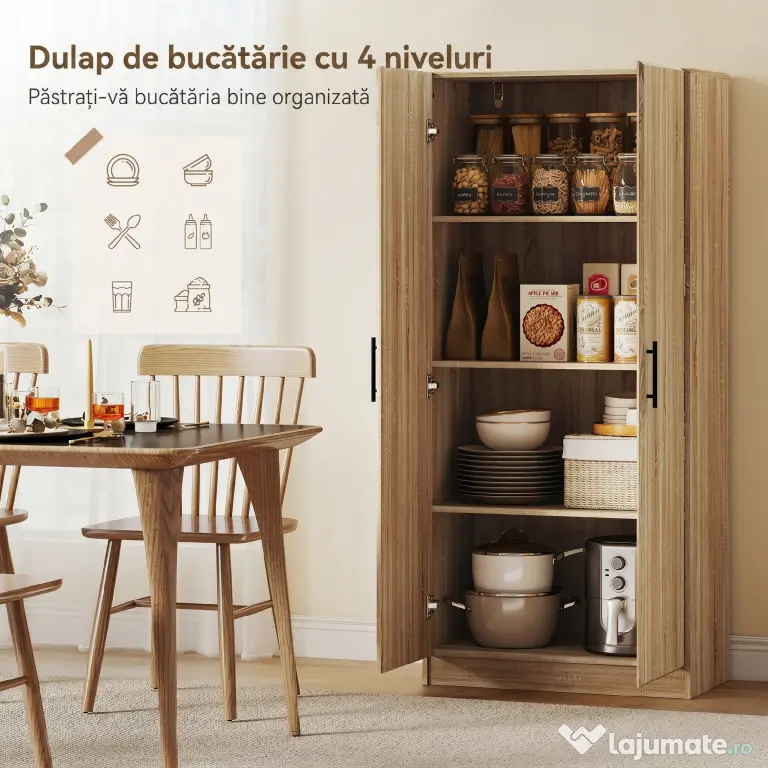 HOMCOM Dulap de Bucătărie Modern cu Rafturi Ajustabile și Uși Amortizate Lemn | Aosom Romania
