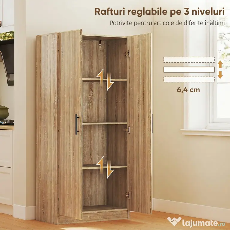 HOMCOM Dulap de Bucătărie Modern cu Rafturi Ajustabile și Uși Amortizate Lemn | Aosom Romania