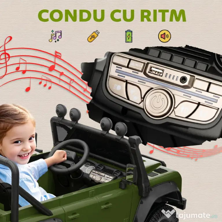 AIYAPLAY Mașină Electrică pentru Copii 3-5 Ani Land Rover 12V și Telecomandă Verde | Aosom Romania