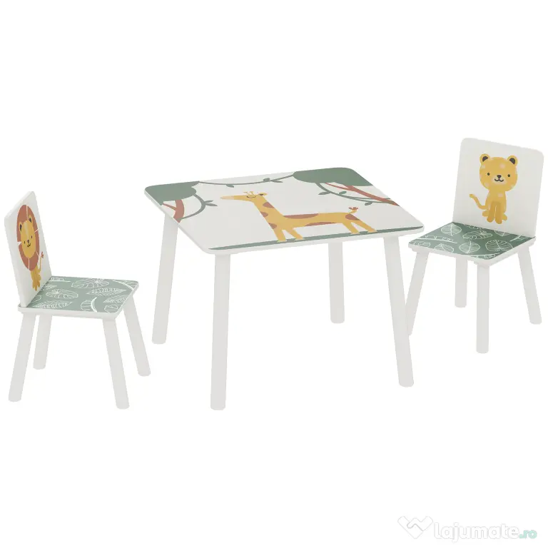 AIYAPLAY Set de Masă și Scaune pentru Copii, 3 Piese, Masă cu 2 Scaune pentru Dormitor, Grădiniță, Sală de Jocuri, Verde | Aosom Romania
