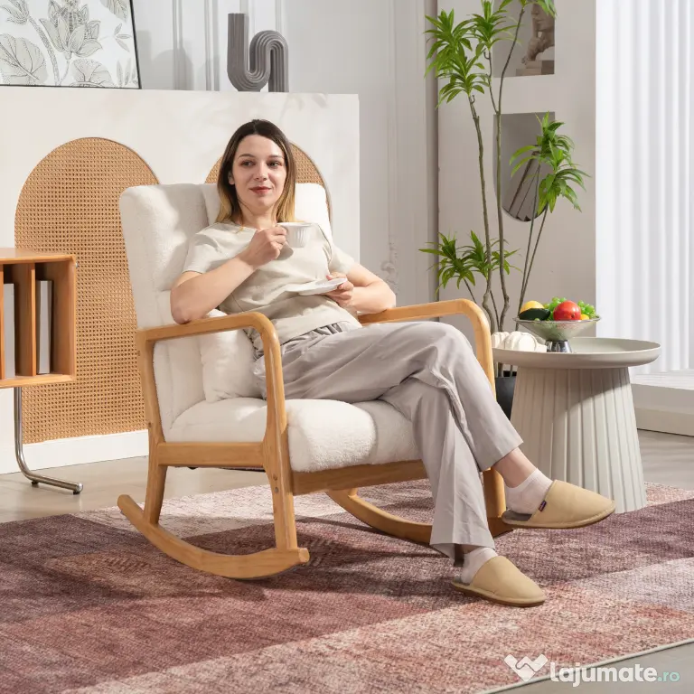HOMCOM Balansoar 90°-130° cu Pernă Lombară din Țesătură Sherpa Albă | Aosom Romania