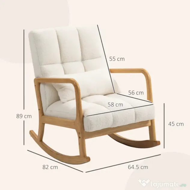 HOMCOM Balansoar 90°-130° cu Pernă Lombară din Țesătură Sherpa Albă | Aosom Romania