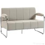 HOMCOM Canapea cu 2 Locuri Tapițată în Chenille cu Cusături Duble, Canapea Modernă cu Brațe și Picioare din Oțel, pentru Living, Birou și Dormitor, 120x73x76 cm, Bej | Aosom Romania