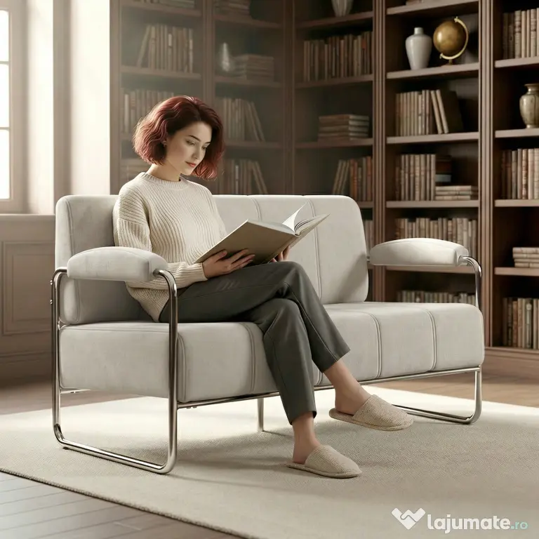 HOMCOM Canapea cu 2 Locuri Tapițată în Chenille cu Cusături Duble, Canapea Modernă cu Brațe și Picioare din Oțel, pentru Living, Birou și Dormitor, 120x73x76 cm, Bej | Aosom Romania