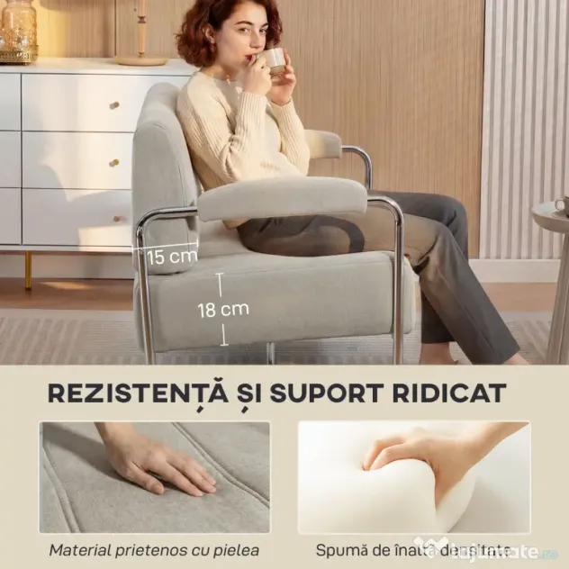 HOMCOM Canapea cu 2 Locuri Tapițată în Chenille cu Cusături Duble, Canapea Modernă cu Brațe și Picioare din Oțel, pentru Living, Birou și Dormitor, 120x73x76 cm, Bej | Aosom Romania