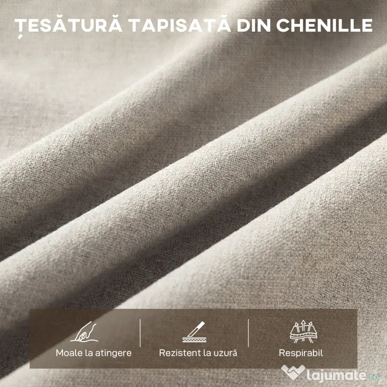 HOMCOM Canapea cu 2 Locuri Tapițată în Chenille cu Cusături Duble, Canapea Modernă cu Brațe și Picioare din Oțel, pentru Living, Birou și Dormitor, 120x73x76 cm, Bej | Aosom Romania