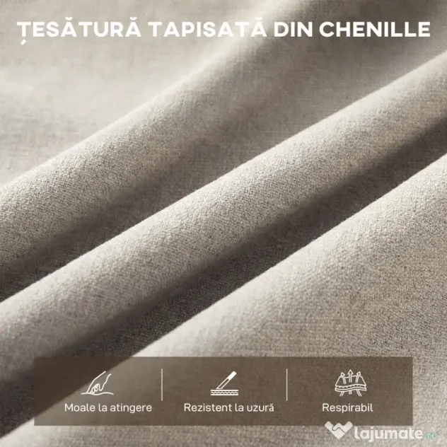 HOMCOM Canapea cu 2 Locuri Tapițată în Chenille cu Cusături Duble, Canapea Modernă cu Brațe și Picioare din Oțel, pentru Living, Birou și Dormitor, 120x73x76 cm, Bej | Aosom Romania