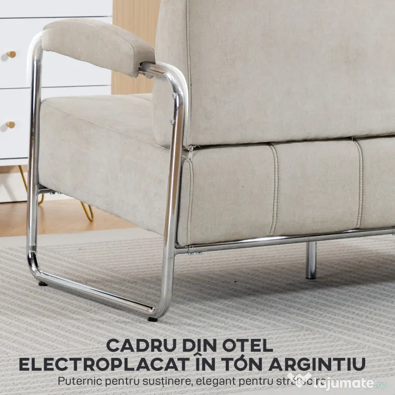 HOMCOM Canapea cu 2 Locuri Tapițată în Chenille cu Cusături Duble, Canapea Modernă cu Brațe și Picioare din Oțel, pentru Living, Birou și Dormitor, 120x73x76 cm, Bej | Aosom Romania