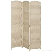 HOMCOM Paravan Interior cu 3 Panouri Pliabil, 135x180 cm, Separatoare Împletit din PP și Lemn de Pin, Stejar | Aosom Romania 