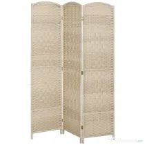 HOMCOM Paravan Interior cu 3 Panouri Pliabil, 135x180 cm, Separatoare Împletit din PP și Lemn de Pin, Stejar | Aosom Romania