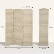 HOMCOM Paravan Interior cu 3 Panouri Pliabil, 135x180 cm, Separatoare Împletit din PP și Lemn de Pin, Stejar | Aosom Romania 