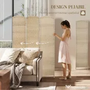 HOMCOM Paravan Interior cu 3 Panouri Pliabil, 135x180 cm, Separatoare Împletit din PP și Lemn de Pin, Stejar | Aosom Romania 