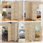 HOMCOM Paravan Interior cu 3 Panouri Pliabil, 135x180 cm, Separatoare Împletit din PP și Lemn de Pin, Stejar | Aosom Romania 