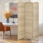 HOMCOM Paravan Interior cu 3 Panouri Pliabil, 135x180 cm, Separatoare Împletit din PP și Lemn de Pin, Stejar | Aosom Romania 