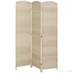 HOMCOM Paravan Interior cu 3 Panouri Pliabil, 135x180 cm, Separatoare Împletit din PP și Lemn de Pin, Stejar