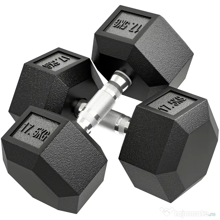 HOMCOM Set de două greutăți hexagonale, din oțel, cauciuc, 16.2 x 16.2 x 34.6 cm, Negru | Aosom Romania