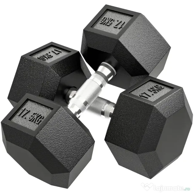 HOMCOM Set de două greutăți hexagonale, din oțel, cauciuc, 16.2 x 16.2 x 34.6 cm, Negru | Aosom Romania
