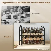 HOMCOM Suport pentru Condimente de Bucătărie cu 3 Nivele, Organizator Salvaspațiu cu Rafturi Înclinate din Metal, Montaj Ușor, Negru | Aosom Romania 