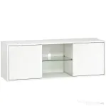 HOMCOM Mobilier Porta TV până la 55", Mobilier TV Suspendat sau pe Podea de 120 cm cu Uși Soft Close, Orificiu pentru Cabluri și Raft din Sticlă, pentru Sufragerie și Salon, Alb Efect Lemn | Aosom Romania