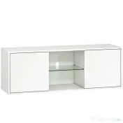 HOMCOM Mobilier Porta TV până la 55", Mobilier TV Suspendat sau pe Podea de 120 cm cu Uși Soft Close, Orificiu pentru Cabluri și Raft din Sticlă, pentru Sufragerie și Salon, Alb Efect Lemn | Aosom Romania