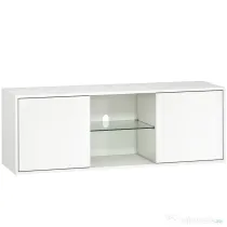 HOMCOM Mobilier Porta TV până la 55", Mobilier TV Suspendat sau pe Podea de 120 cm cu Uși Soft Close, Orificiu pentru Cabluri și Raft din Sticlă, pentru Sufragerie și Salon, Alb Efect Lemn | Aosom Romania