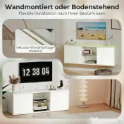 HOMCOM Mobilier Porta TV până la 55", Mobilier TV Suspendat sau pe Podea de 120 cm cu Uși Soft Close, Orificiu pentru Cabluri și Raft din Sticlă, pentru Sufragerie și Salon, Alb Efect Lemn | Aosom Romania