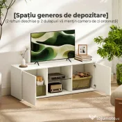 HOMCOM Mobilier Porta TV până la 55", Mobilier TV Suspendat sau pe Podea de 120 cm cu Uși Soft Close, Orificiu pentru Cabluri și Raft din Sticlă, pentru Sufragerie și Salon, Alb Efect Lemn | Aosom Romania