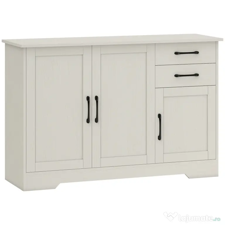 HOMCOM Mobilier bucătărie cu 2 sertare și 3 dulapuri, polițe reglabile, 120x38x79 cm, crem | Aosom Romania
