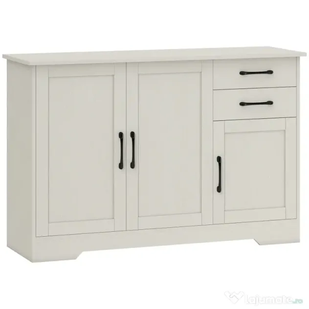 HOMCOM Mobilier bucătărie cu 2 sertare și 3 dulapuri, polițe reglabile, 120x38x79 cm, crem | Aosom Romania
