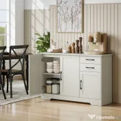 HOMCOM Mobilier bucătărie cu 2 sertare și 3 dulapuri, polițe reglabile, 120x38x79 cm, crem | Aosom Romania 