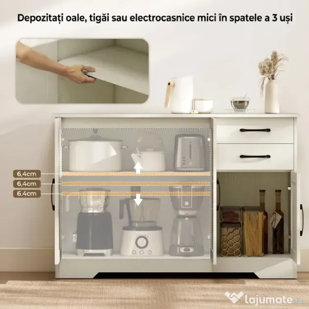 HOMCOM Mobilier bucătărie cu 2 sertare și 3 dulapuri, polițe reglabile, 120x38x79 cm, crem | Aosom Romania