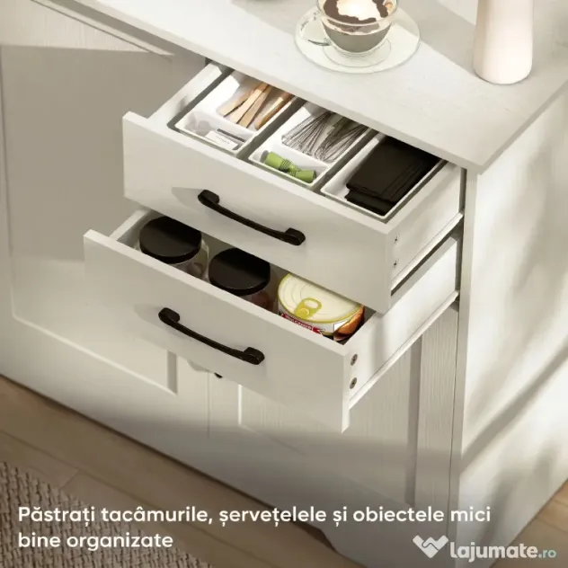 HOMCOM Mobilier bucătărie cu 2 sertare și 3 dulapuri, polițe reglabile, 120x38x79 cm, crem | Aosom Romania