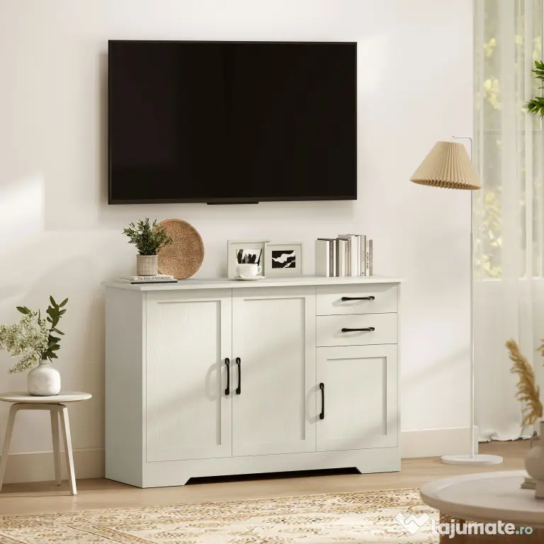 HOMCOM Mobilier bucătărie cu 2 sertare și 3 dulapuri, polițe reglabile, 120x38x79 cm, crem | Aosom Romania