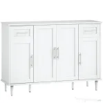 HOMCOM Comodă Buffet Elegantă cu 2 Sertare și 3 Dulapuri cu Rafturi Reglabile, din Lemn, 120x38x86 cm, Alb