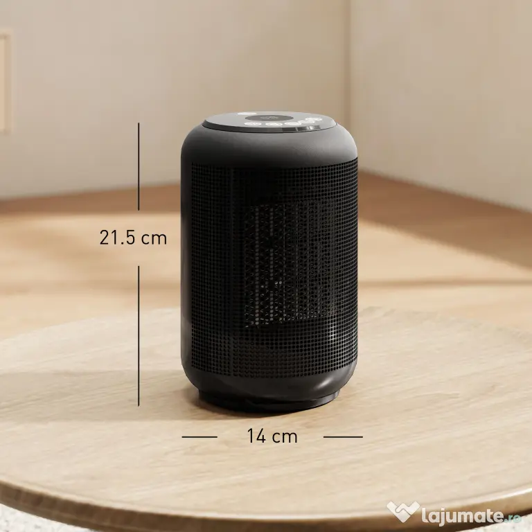 HOMCOM Încălzitor electric reglabil cu 3 moduri și timer 24h, din PP și PA ignifug, 14x14x21,5 cm, negru