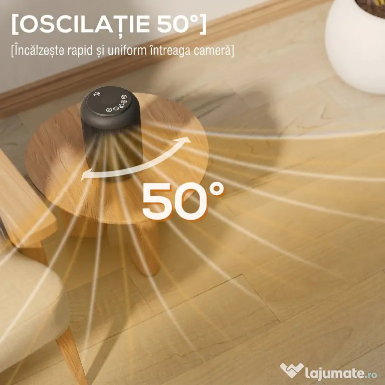 HOMCOM Încălzitor electric reglabil cu 3 moduri și timer 24h, din PP și PA ignifug, 14x14x21,5 cm, negru