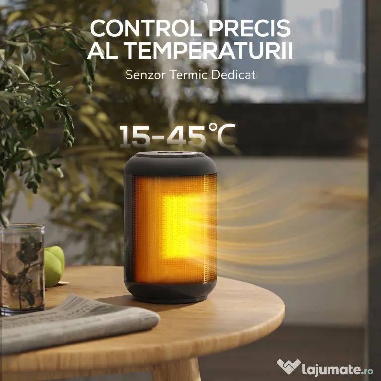 HOMCOM Încălzitor electric reglabil cu 3 moduri și timer 24h, din PP și PA ignifug, 14x14x21,5 cm, negru