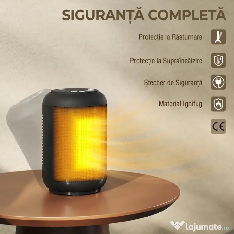 HOMCOM Încălzitor electric reglabil cu 3 moduri și timer 24h, din PP și PA ignifug, 14x14x21,5 cm, negru