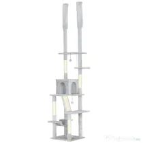 PawHut Copac zgârietoare de tavan cu înălțime ajustabilă 225-255cm Gri deschis | Aosom Romania