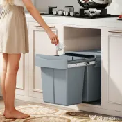 HOMCOM Coș de gunoi retractabil sub chiuvetă, 2 găleți de 20L, Gri | Aosom Romania