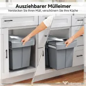 HOMCOM Coș de gunoi retractabil sub chiuvetă, 2 găleți de 20L, Gri | Aosom Romania