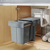 HOMCOM Coș de gunoi retractabil sub chiuvetă, 2 găleți de 20L, Gri | Aosom Romania