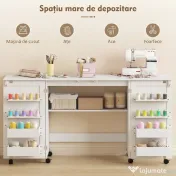 HOMCOM Masă de Cusut Pliabilă cu Roți cu Blocare, Rafturi și 20 de Suporturi | Aosom Romania