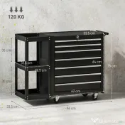 HOMCOM Cărucior pentru Unelte din Oțel cu 7 Sertare, Poliță Laterală Detașabilă, Roți, Capacitate 120kg, Negru | Aosom Romania