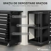 HOMCOM Cărucior pentru Unelte din Oțel cu 7 Sertare, Poliță Laterală Detașabilă, Roți, Capacitate 120kg, Negru | Aosom Romania