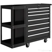 HOMCOM Cărucior pentru Unelte din Oțel cu 7 Sertare, Poliță Laterală Detașabilă, Roți, Capacitate 120kg, Negru